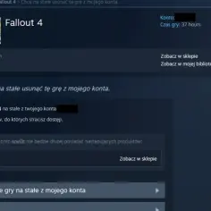 Logo gry Fallout 4 i interfejs Steam z opcją usunięcia gry z konta.