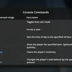 Lista komend konsoli do gry, w tym komendy do trybu swobodnej kamery, zapisywania gry i zmiany pieniędzy, przydatne jako cs 1.6 cheats.