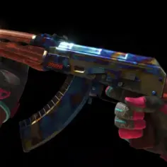 Ręce w różowych rękawiczkach trzymają AK-47 z niesamowitym skinem, jednym z najdroższych skinów CS.