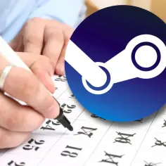 Ręka z markerem zaznacza datę na kalendarzu, obok logo Steam. Zastanawiasz się, czy da się wypłacić pieniądze ze Steam?