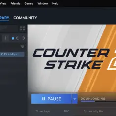 Na ekranie Steam na macOS widać pobieranie gry Counter-Strike 2.