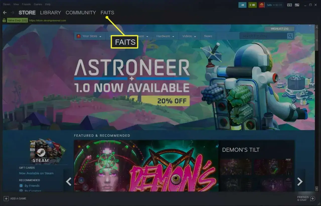 Na stronie głównej Steam, sekcja