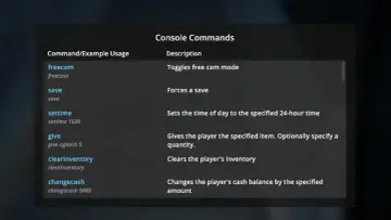 Lista komend konsoli do gry, w tym komendy do trybu swobodnej kamery, zapisywania gry i zmiany pieniędzy, przydatne jako cs 1.6 cheats.