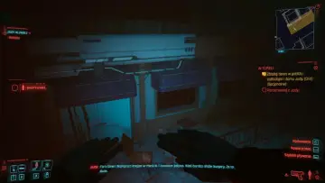 Cyberpunk w topieli. Gracz zbliża się do jadłodajni Judy, słysząc jej głos o burgerach.